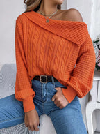 Off - Shoulder Cable Knit Sweater - Charmdeals
