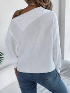 Off - Shoulder Cable Knit Sweater - Charmdeals