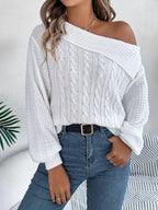 Off - Shoulder Cable Knit Sweater - Charmdeals