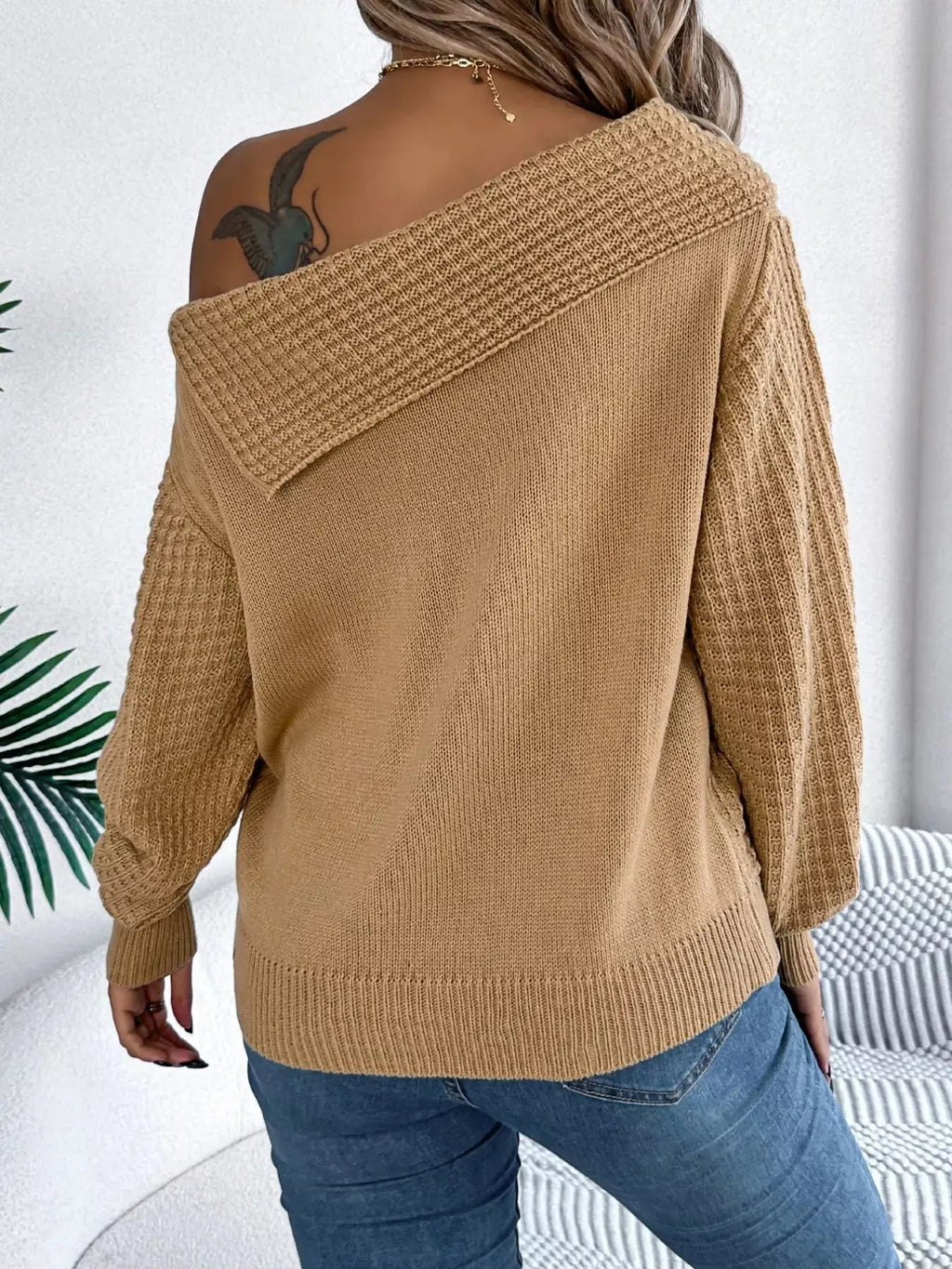 Off - Shoulder Cable Knit Sweater - Charmdeals