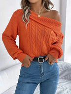 Off - Shoulder Cable Knit Sweater - Charmdeals
