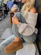 Off - Shoulder Ribbed Long Sleeve Sweater - Charmdeals
