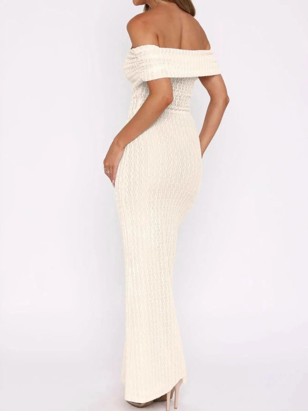 Off Shoulder Texture Maxi Dress - Charmdeals