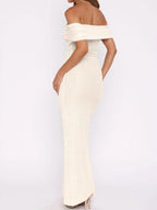 Off Shoulder Texture Maxi Dress - Charmdeals