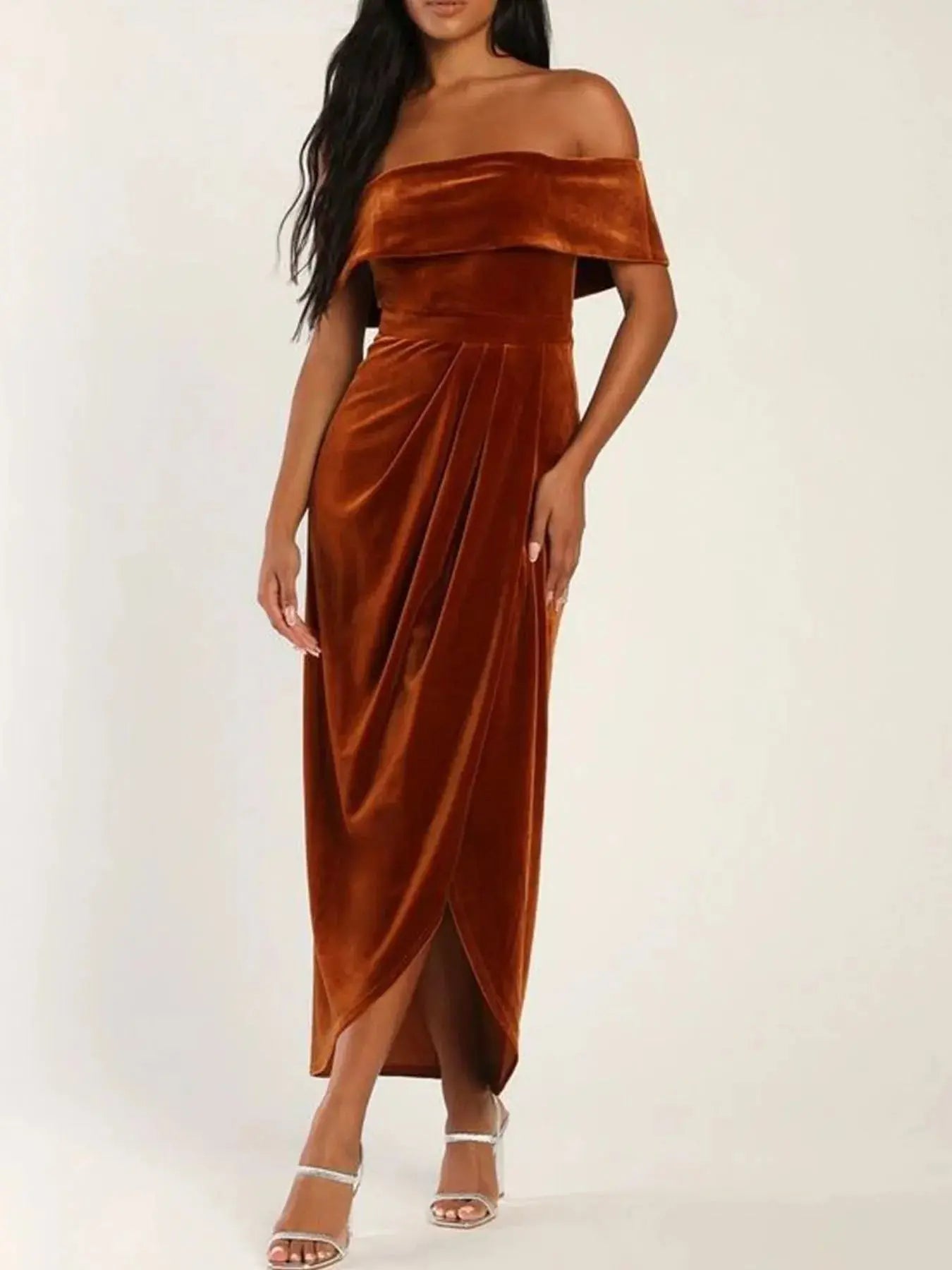 Off - Shoulder Wrap Dress with Side Slit - Charmdeals