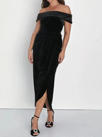 Off - Shoulder Wrap Dress with Side Slit - Charmdeals