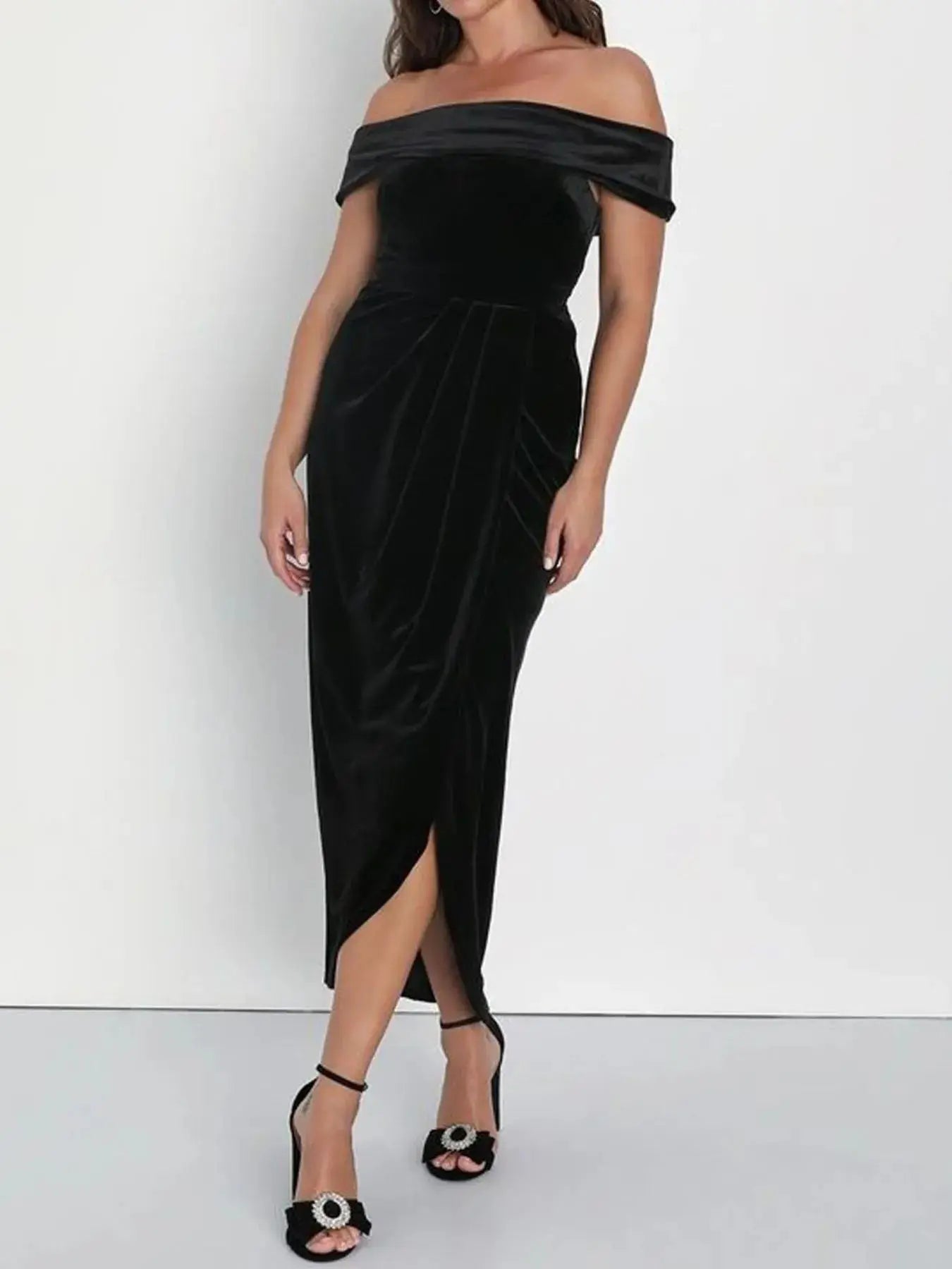 Off - Shoulder Wrap Dress with Side Slit - Charmdeals