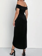 Off - Shoulder Wrap Dress with Side Slit - Charmdeals