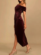Off - Shoulder Wrap Dress with Side Slit - Charmdeals