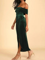 Off - Shoulder Wrap Dress with Side Slit - Charmdeals