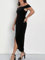 Off - Shoulder Wrap Dress with Side Slit - Charmdeals