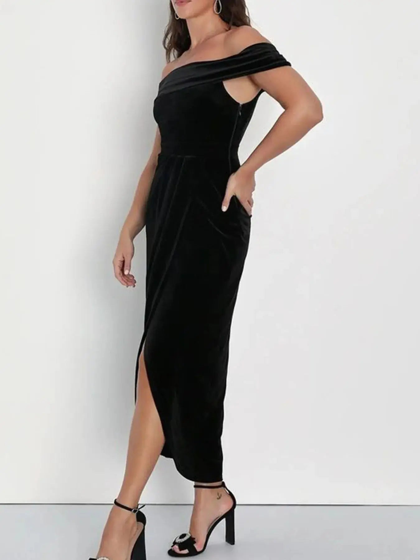 Off - Shoulder Wrap Dress with Side Slit - Charmdeals