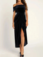 Off - Shoulder Wrap Dress with Side Slit - Charmdeals