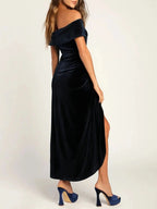Off - Shoulder Wrap Dress with Side Slit - Charmdeals