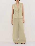 One Button Sleeveless Top and Pants Set - Charmdeals