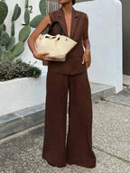 One Button Sleeveless Top and Pants Set - Charmdeals