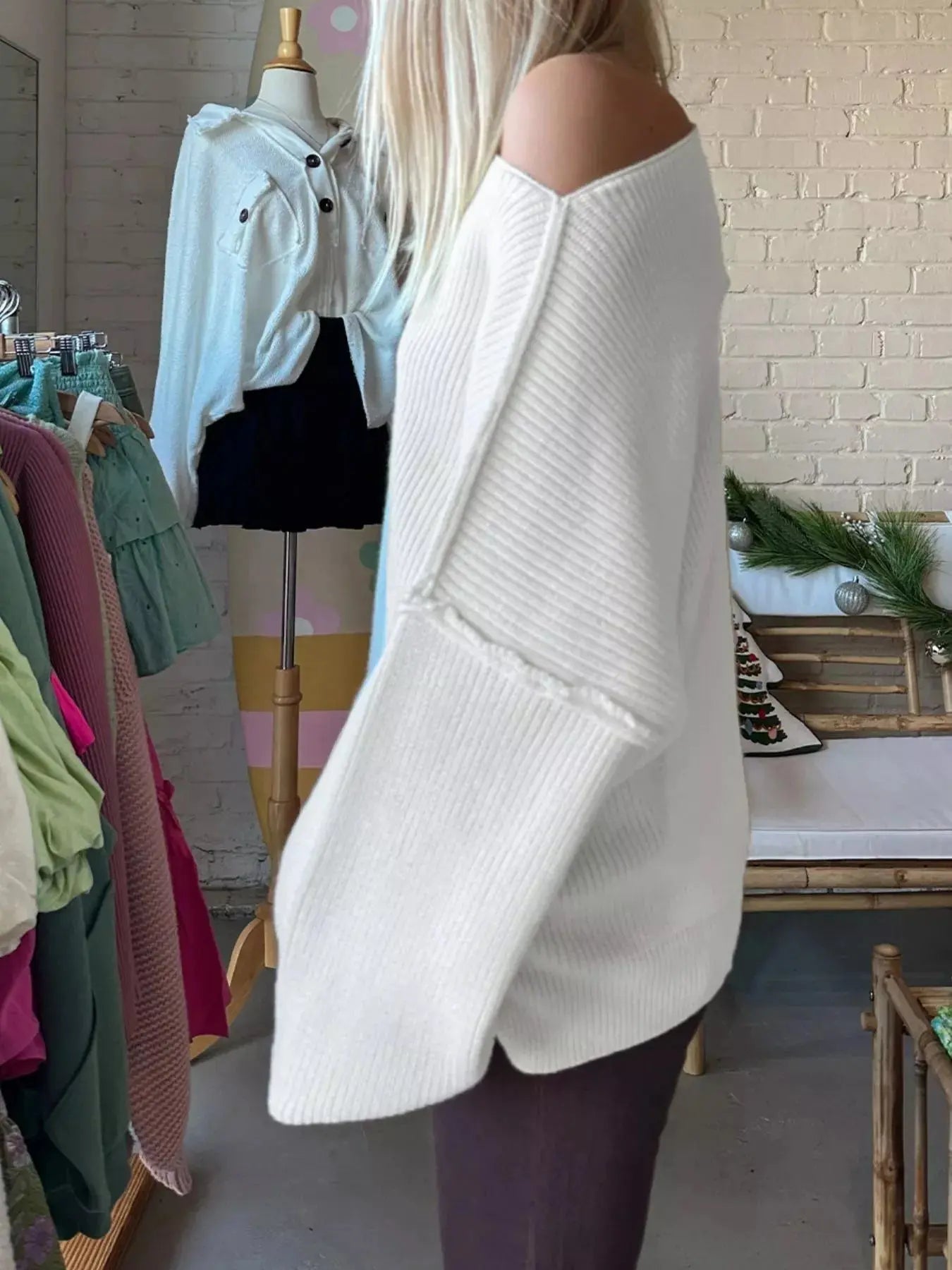 One Shoulder Ribbed Knit Sweater - Charmdeals