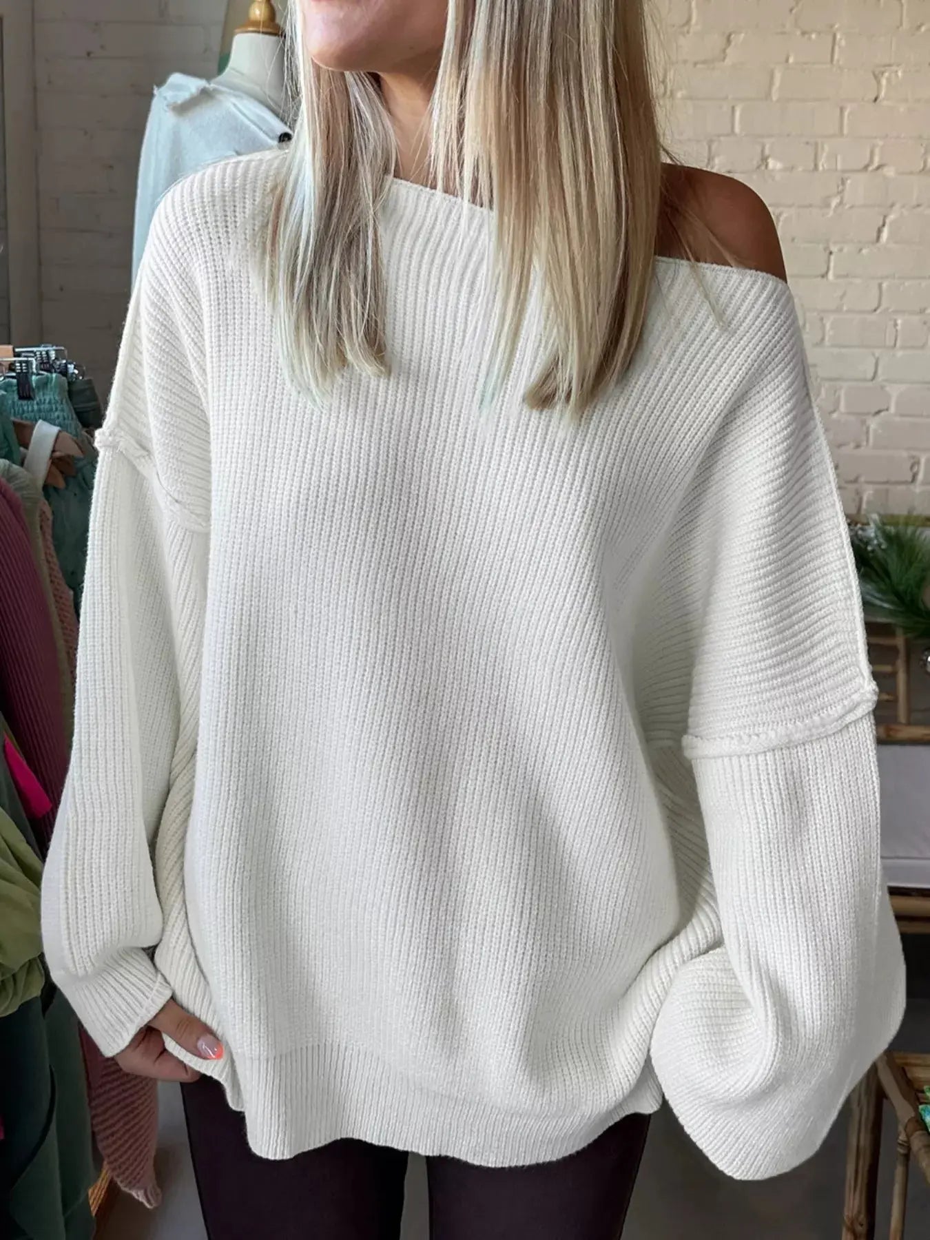 One Shoulder Ribbed Knit Sweater - Charmdeals
