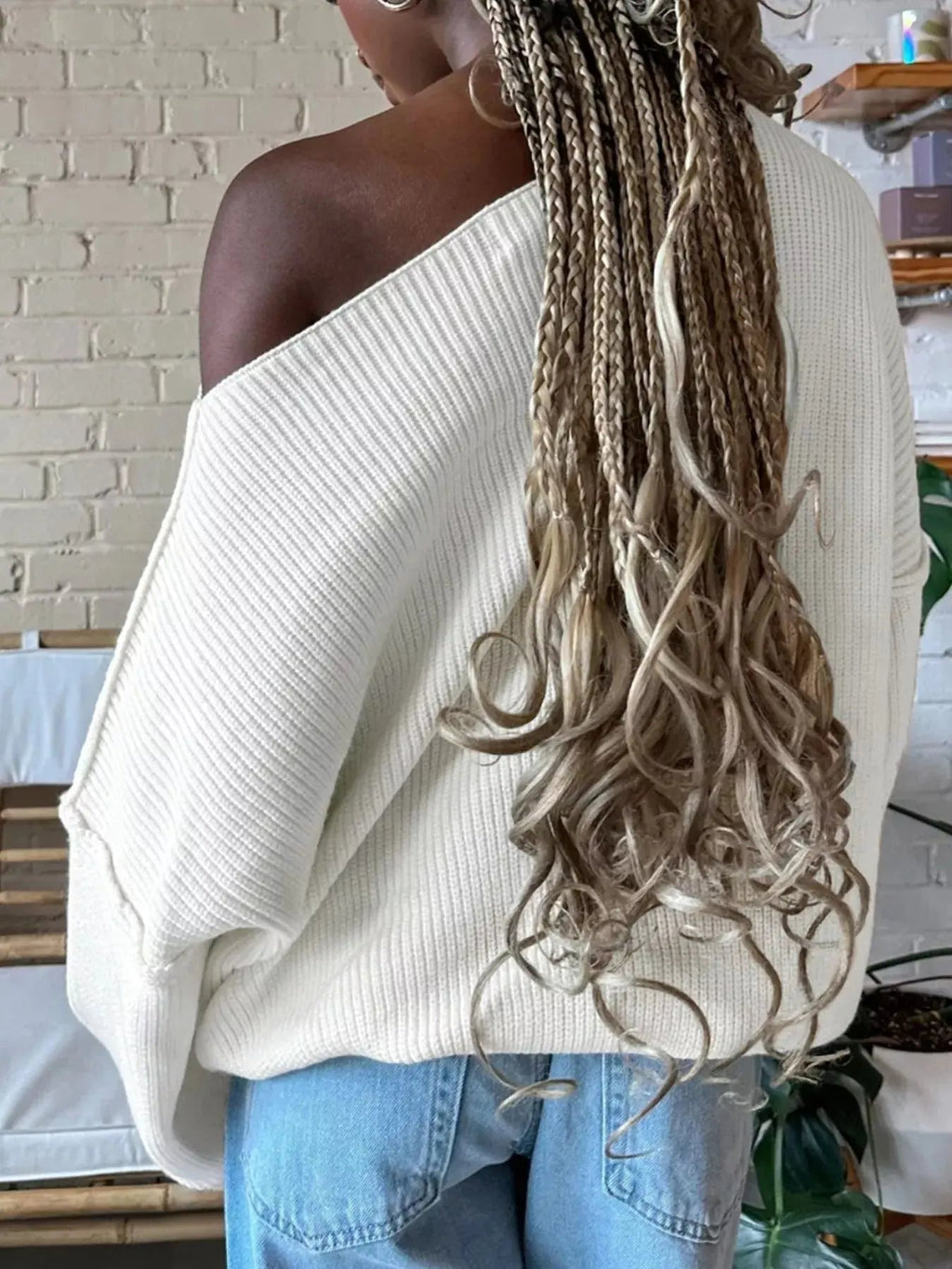 One Shoulder Ribbed Knit Sweater - Charmdeals