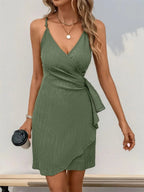 Perfee Crisscross Tied Surplice Mini Dress - Charmdeals