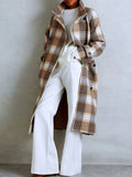 Plaid Tie Waist Double - Breasted Coat - Charmdeals