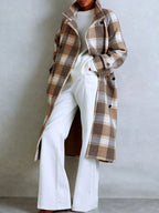 Plaid Tie Waist Double - Breasted Coat - Charmdeals