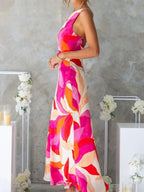 Printed Backless Sleeveless Maxi Dress - Charmdeals