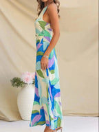 Printed Backless Sleeveless Maxi Dress - Charmdeals
