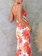 Printed Backless Sleeveless Maxi Dress - Charmdeals