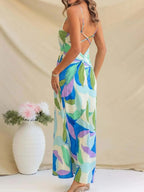 Printed Backless Sleeveless Maxi Dress - Charmdeals