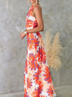 Printed Backless Sleeveless Maxi Dress - Charmdeals