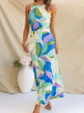 Printed Backless Sleeveless Maxi Dress - Charmdeals