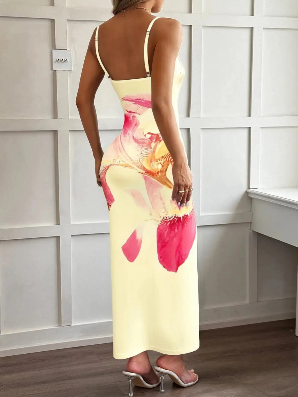 Printed Bodycon Spaghetti Strap Maxi Dress - Charmdeals