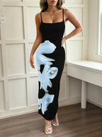Printed Bodycon Spaghetti Strap Maxi Dress - Charmdeals