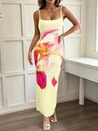 Printed Bodycon Spaghetti Strap Maxi Dress - Charmdeals