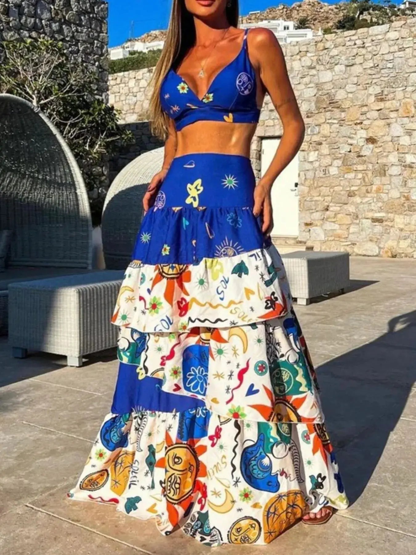 Printed Cami and Layered Skirt Set - Charmdeals