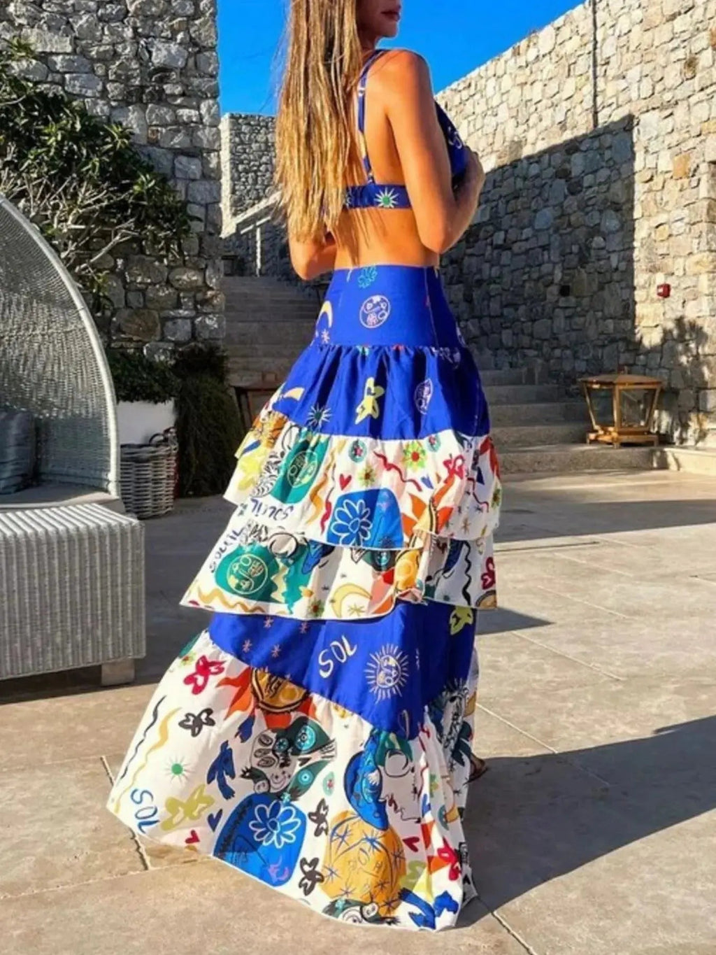 Printed Cami and Layered Skirt Set - Charmdeals