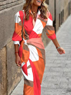Printed Collared Neck Shirt Dress - Charmdeals