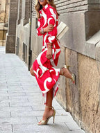 Printed Collared Neck Shirt Dress - Charmdeals
