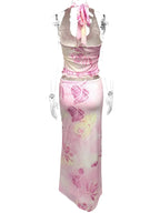 Printed Halter Neck Cami and Maxi Skirt Set - Charmdeals