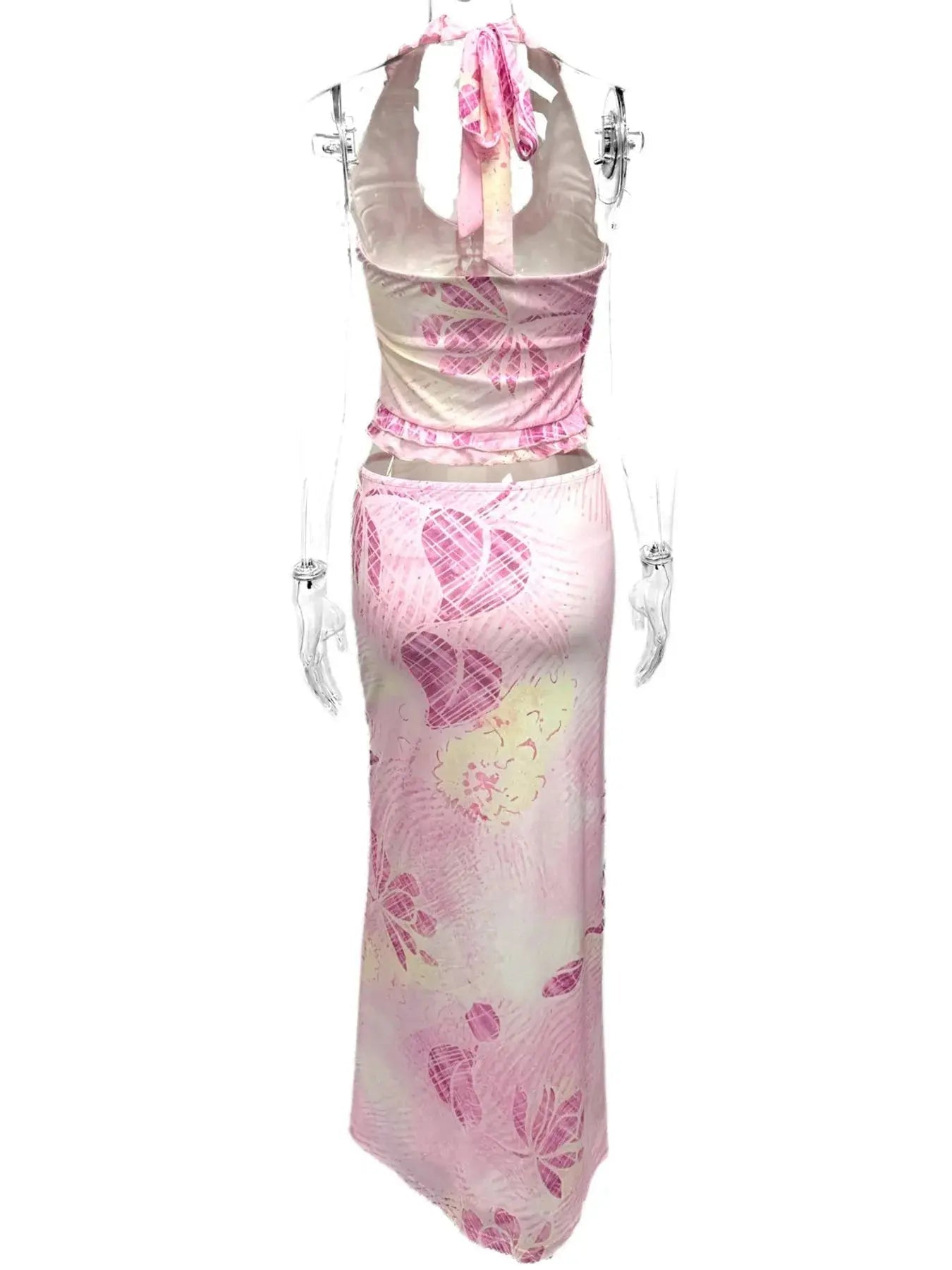 Printed Halter Neck Cami and Maxi Skirt Set - Charmdeals