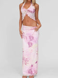 Printed Halter Neck Cami and Maxi Skirt Set - Charmdeals