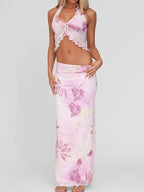 Printed Halter Neck Cami and Maxi Skirt Set - Charmdeals