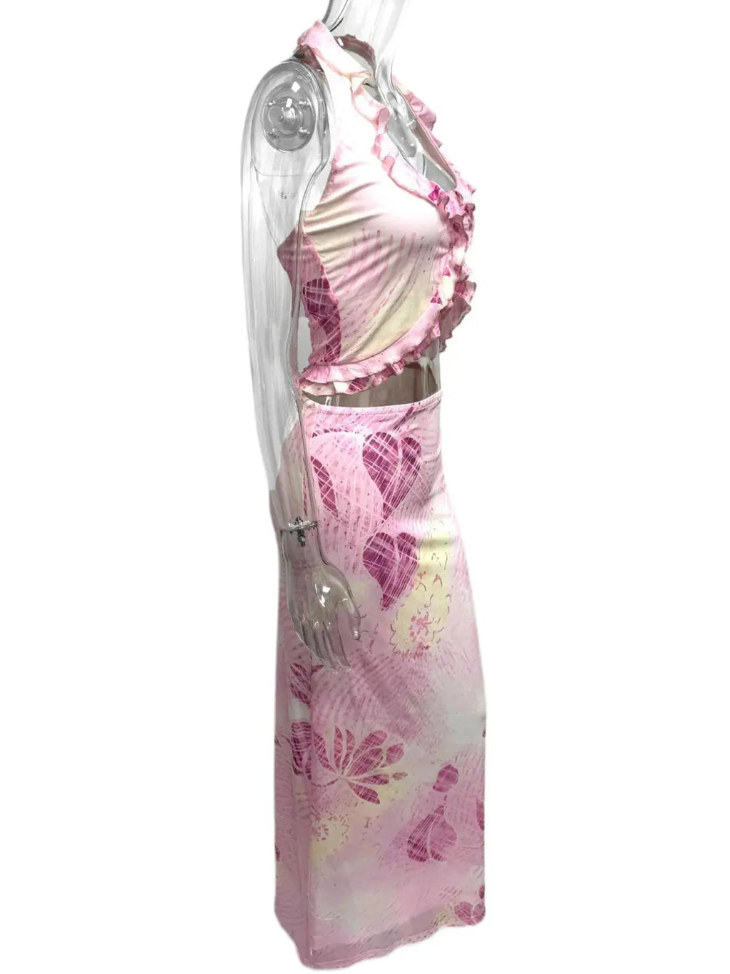 Printed Halter Neck Cami and Maxi Skirt Set - Charmdeals