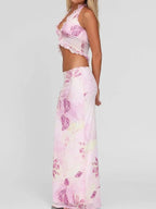 Printed Halter Neck Cami and Maxi Skirt Set - Charmdeals