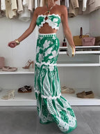 Printed Halter Neck Cami and Skirt Set - Charmdeals