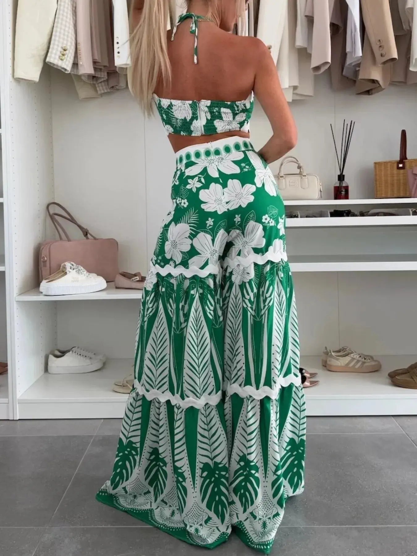 Printed Halter Neck Cami and Skirt Set - Charmdeals
