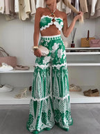 Printed Halter Neck Cami and Skirt Set - Charmdeals