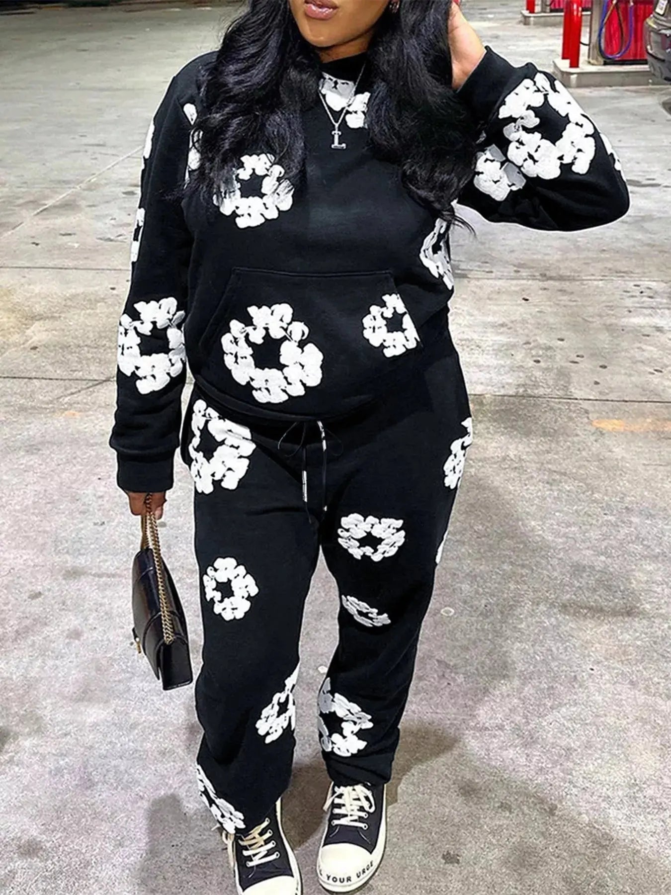 Printed Long Sleeve Hoodie and Pants Set - Charmdeals