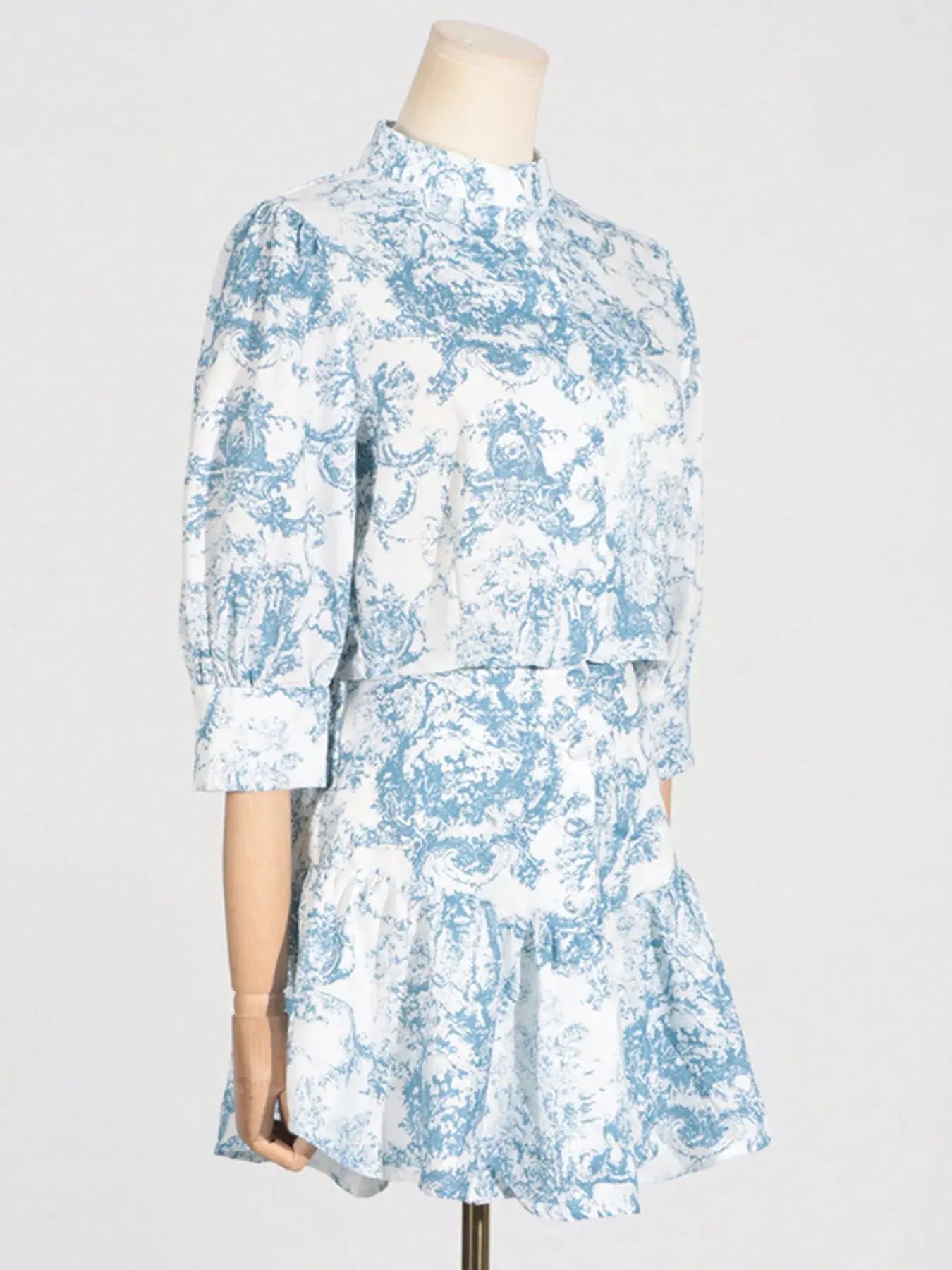 Printed Mock Neck Top and Skirt Set - Charmdeals